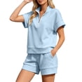thumbnail image 3 of bravefron Two Piece Sets for Women Summer Zipper V Neck Tops Wide Leg Sweatpants Short Sleeve Top And Shorts Tracksuit Travel Outfits, 3 of 7