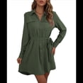 thumbnail image 3 of Vestido Camisero de Larga con Botones para Mujer, Informal, Holgado, con Cintura Ajustable y de . Verde S, 3 of 10