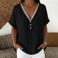 thumbnail image 2 of SROBPTY Womens T-Shirts Solid V Neck Short Sleeve Lace Loose Breathable Summer Tops for Casual Wear, 2 of 5
