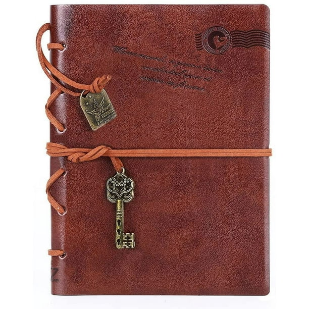 Cuaderno de escritura de cuero, cuaderno retro vintage con encuadernación con llaves, cuaderno de bocetos, regalos con diarios de viaje sin forro para escribir para niñas y niños, bloc de notas,
