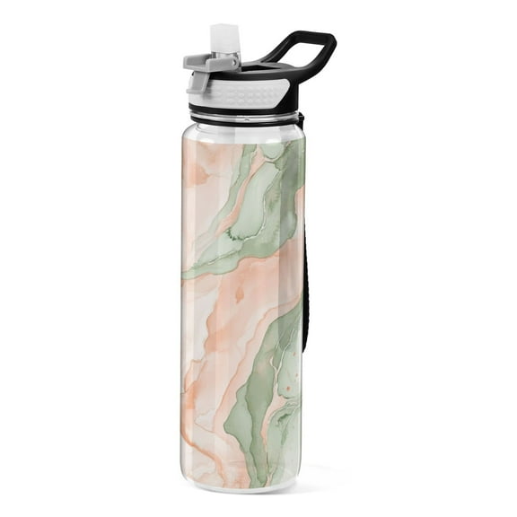 32oz Transparent Sports Water Bottle with Straw for Kids Adults Outdoor School Gym Fitness Watercolor Marble Pattern