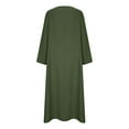 thumbnail image 6 of Wycnly Summer Dresses for Women Casual Solid Button Down Loose Cotton Linen Pleated Swing Pocket Long Dresses 2025 Elbow-Length V-Neck Plain Maxi Formal Dress Army Green XL, 6 of 7