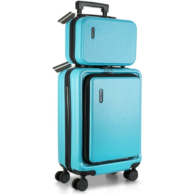 StorageBud 22" Lightweight Luggage Suitcase, Hard Shell Carry On Luggage Set Spinner Wheels (checked), Teal