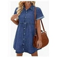 thumbnail image 2 of Women's Casual Short Sleeve Button Down Tiered Denim Babydoll Jean Dress, 2 of 10