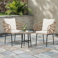 thumbnail image 2 of Dextrus 3-Piece Patio Conversation Bistro Set Rattan Furniture, Outdoor Patio Set w/Glass Top Table & Cushions for Garden Balcony Backyard Poolside, Yellow/Beige, 2 of 10