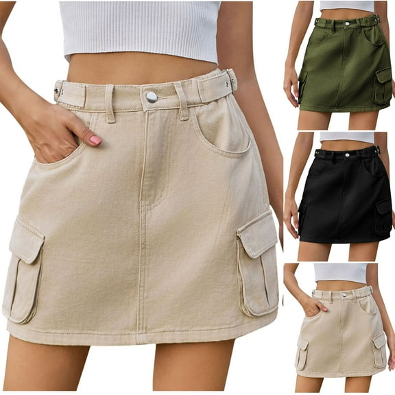 Hot days, bold styles SMihono Denim Skirts for Women Mini Cargo Skirt Button High Rise Jean Skirts A Line Pencil Skirt Loose Skirt with Pockets Army Green 8