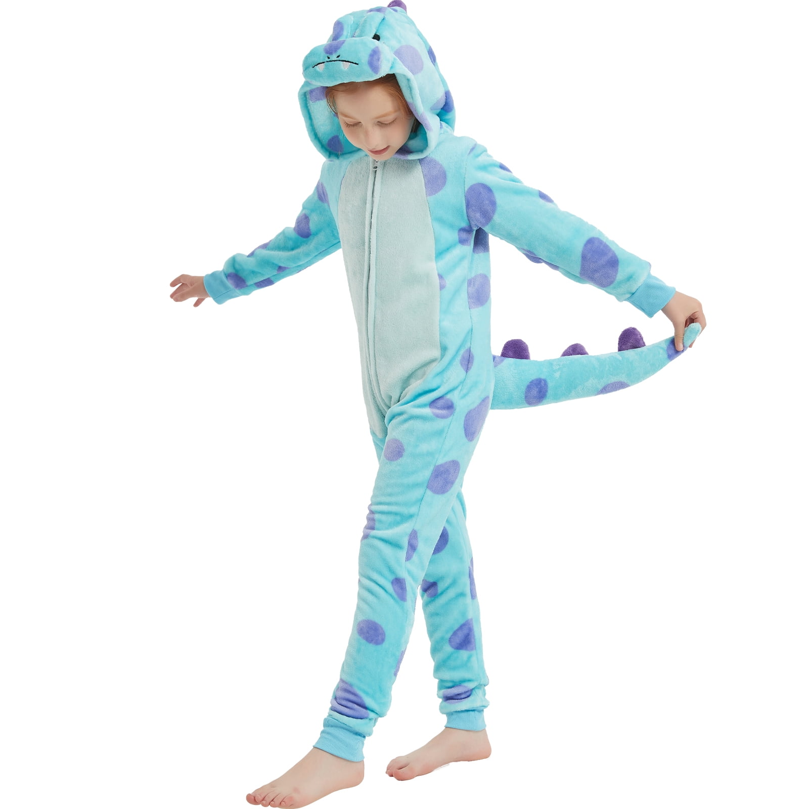 SWEETXIN Kids Dinosaur One-Piece Pajamas Halloween Snug Plush Costume Sleepwear Christmas Gifts for Girls Boys 6Years