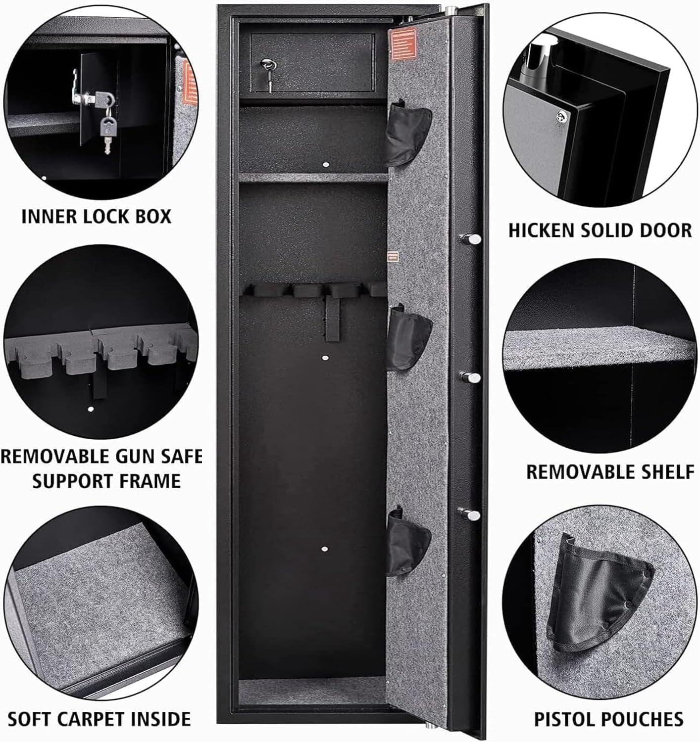 Marcree 5-6 Gun Safe, Gun Safe for Rifles and Pistols, Long Gun Cabinets for Rifles and Shotguns with Dual Alarm System, Quick Access  Safes, No Assembly