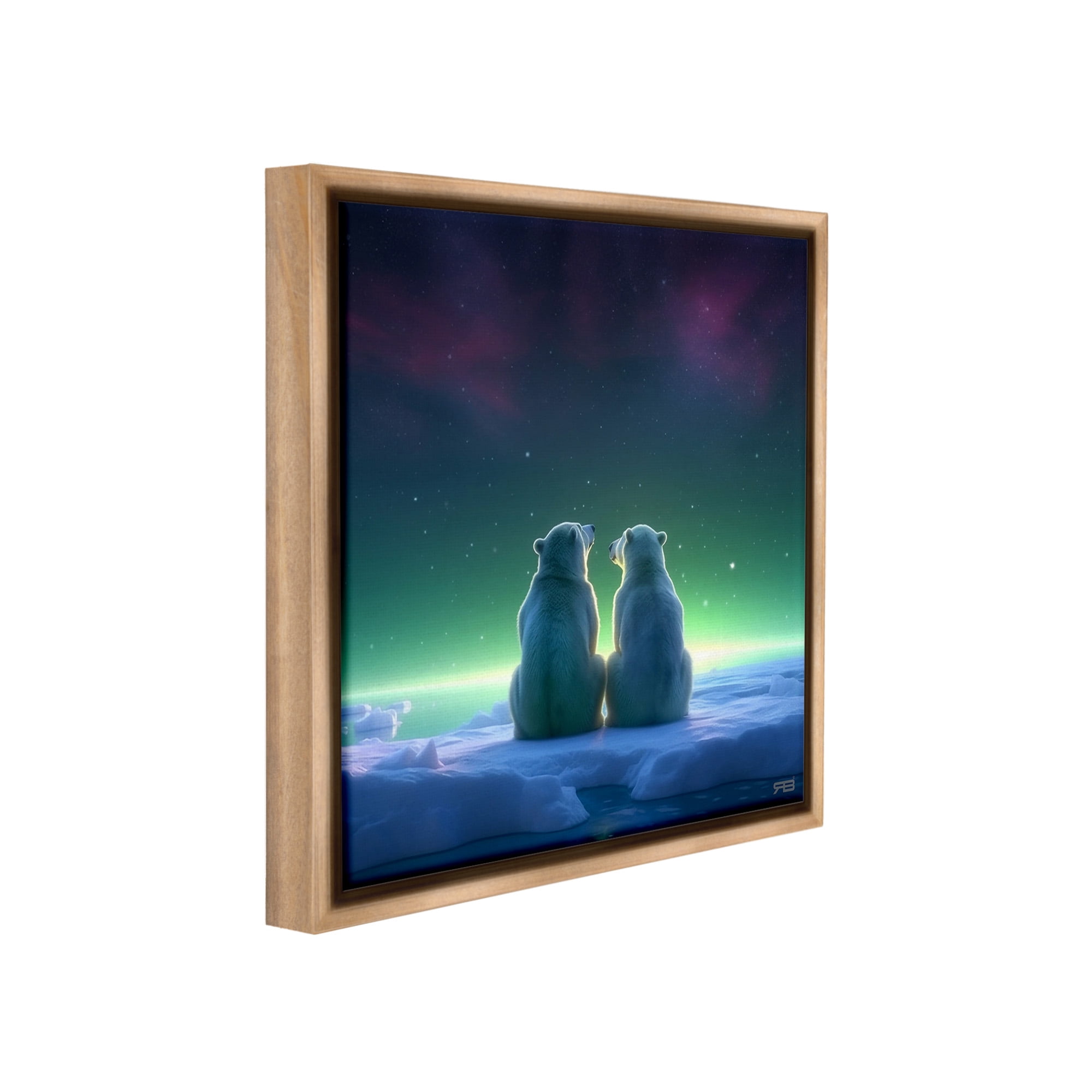 Stupell Industries Polar Bears & Northern Lights Animals & Insects Painting Brown Floater Framed Canvas Art Print Wall Art, 18 x 18