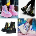 thumbnail image 3 of Women's Wedge Ankle Boots Halloween Fashion Chunky Heel Booties Lace up Buckle Goth Motorcycle Platform Boot Military Combat Boots, 3 of 7
