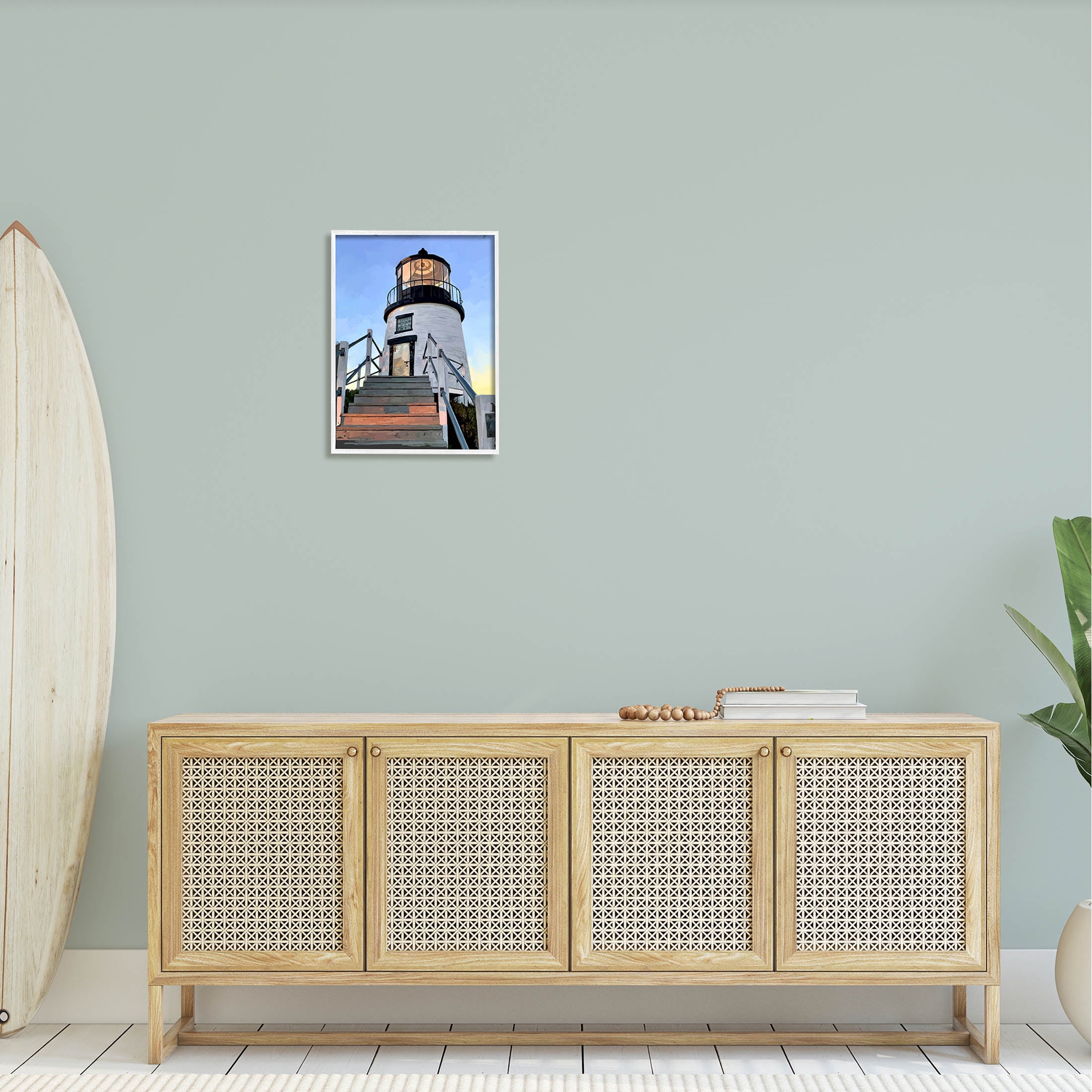 Coastal Lighthouse Beacon Coastal Graphic Art White Framed Art Print Wall Art