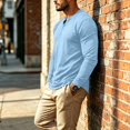 thumbnail image 6 of Men's Soft Smooth Crew Neck Long Sleeve Shirt With Chest Pocket Skin Friendly Plain Solid Tone Daily Business Casual Layering Top, 6 of 8
