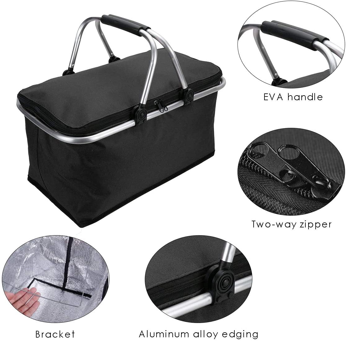 30L Panier de Pique-Nique Isolé Panier de Courses Sac Isothere Panier