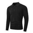 thumbnail image 3 of TOUMENY Men Sweater Casual Button Down Collared Long Sleeve Slim Fit Knitted Pullover Fall Winter Warm Solid Color Fashion Tops Black L, 3 of 6