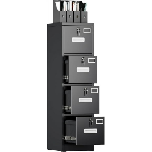 Metal Vertical File Cabinet with Lock,File Storage Cabinet with 4 Drawer for Letter,Legal,F4,A4,14.96" W x 17.72" D x 55.2" H, Assembly Required,Black