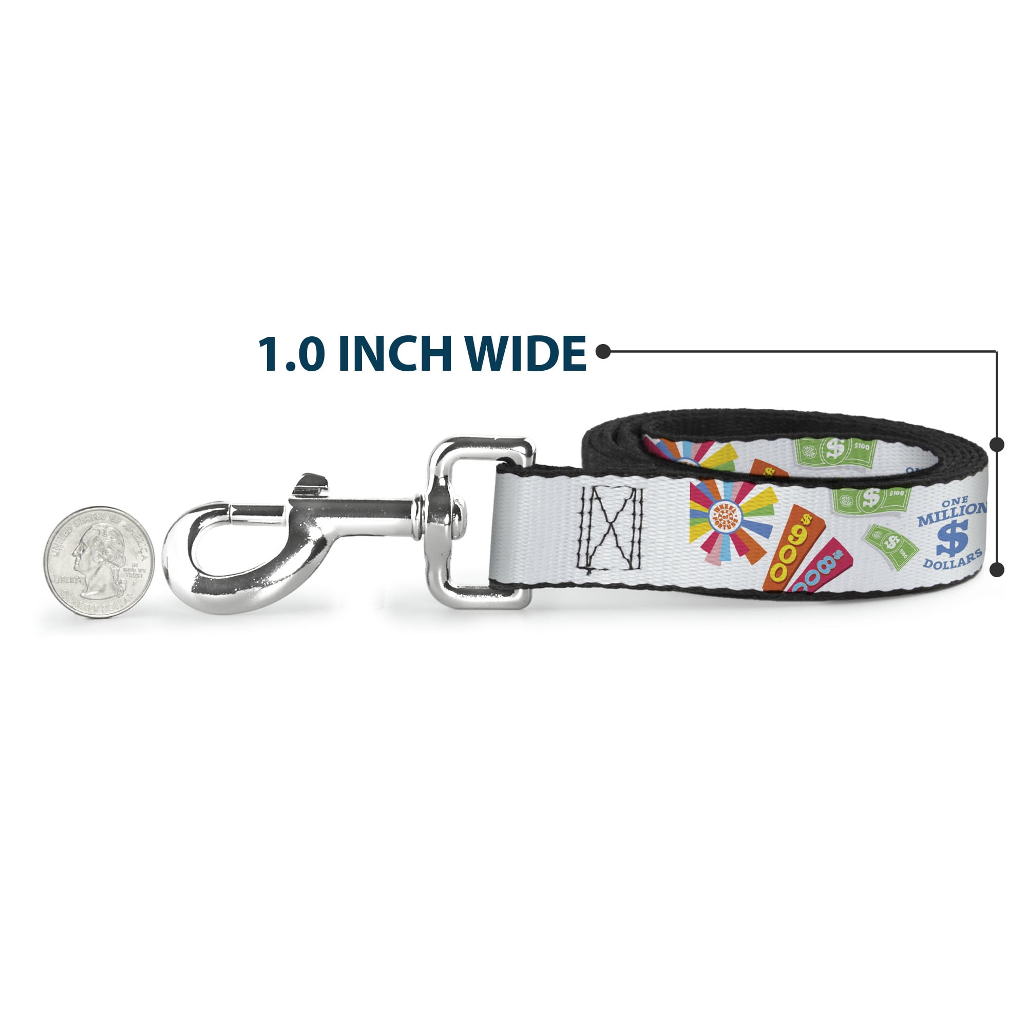 Sony Pictures Pet Leash, Dog Leash, Wheel of Fortune Go For a Spin Prize Collage Multi Color, 6 Feet Long 1.0 Inch Wide