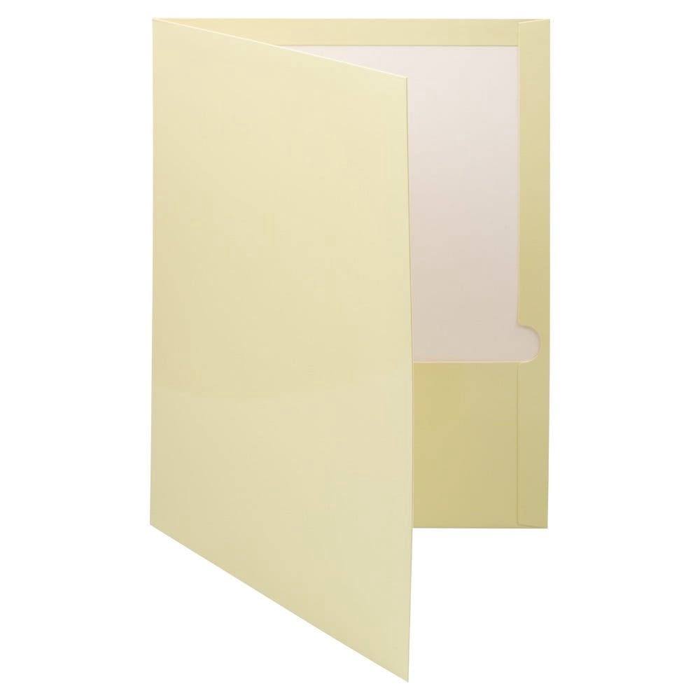 JAM Paper Laminated Two Pocket Glossy Folders, Ivory, 3/Pack
