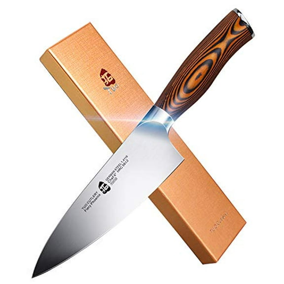 TUO Chef Knife- Kitchen Chef’s Knife - High Carbon German Stainless Steel Cutlery - Rust Resistant - Pakkawood Handle - Luxurious Gift Box Included - 6” - Fiery Phoenix Series