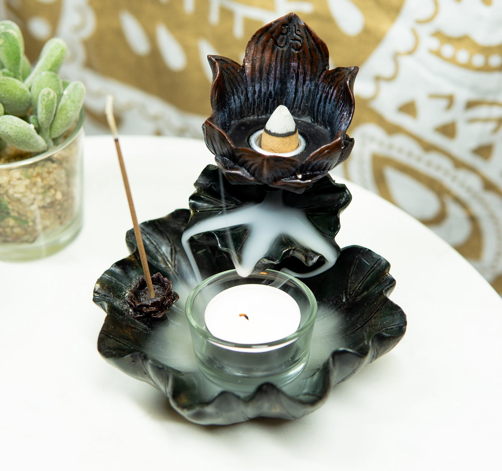 Ebros Zen Lotus Flower Incense Cone & Stick Burner Candle Holder Figurine