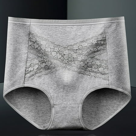 LYEAA Cotton Underwear for Women High Cut High Waisted Cool Briefs Breathable Comfort Solid Daily Panties Full Fashionable Underpants Gray XL