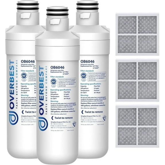 Overbest  ADQ747935 Refrigerator Water Filter and Air Filter, Replacement for , ADQ74793501, ADQ74793502, Kenmore 469980, 9980 and LT120F®, 3 Combo