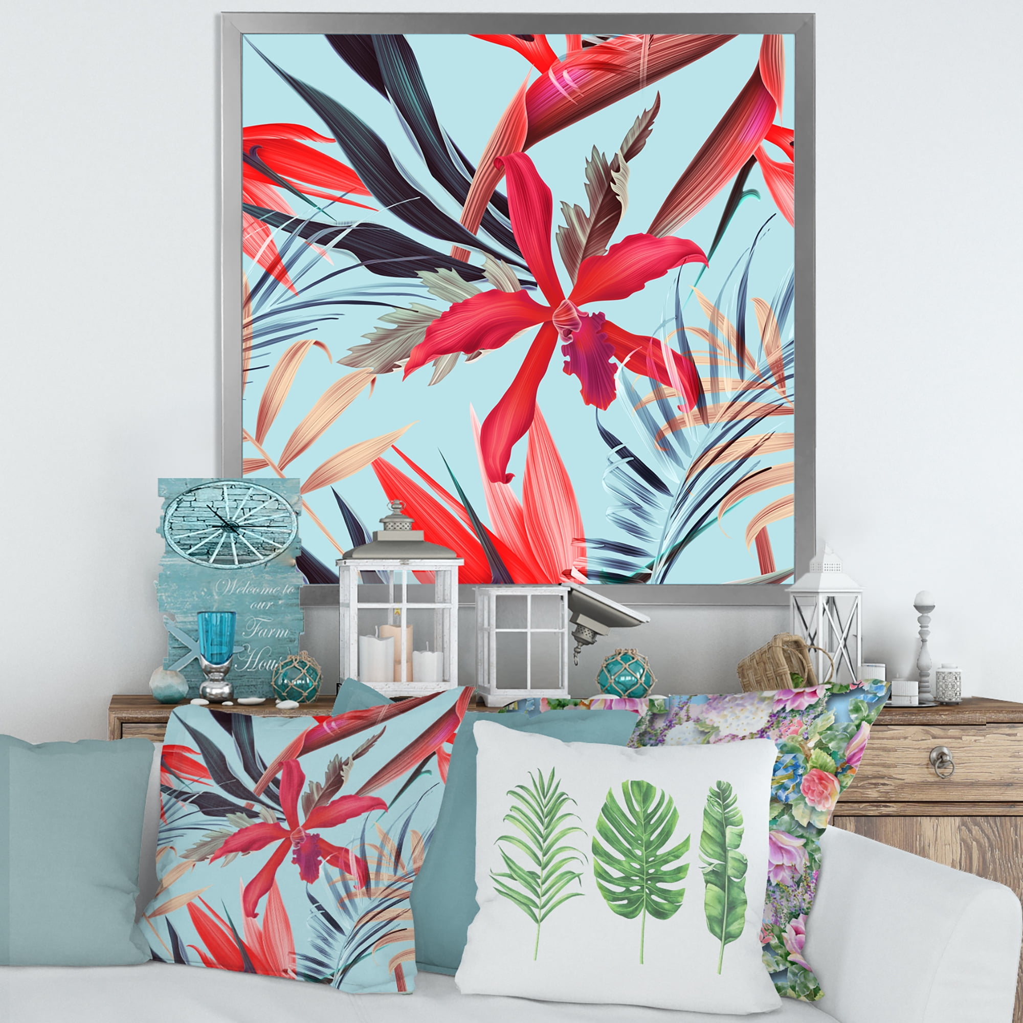 Designart 'VIntage Tropical Flowers IV' Traditional Framed Art Print