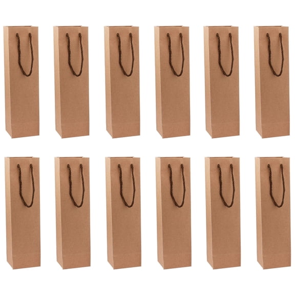 12 Pcs Wine Gift Bag, 3.7 X 3.5 X 13.8" Paper Wine Bottle Gift Bags With Handles, Wine Bottle Paper Bags Bulk, Kraft Brown Paper Wine Bags for Housewarming, Wedding, Birthday, Party Supplies (Brown)