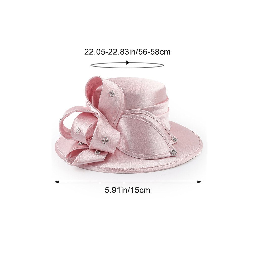 Jiibva Satin Cloth Church Hat Women Wide Brim Hat Elegant Wedding Photography Hat Female Banquet Fancy Fascinator Formal Hat