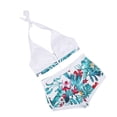 thumbnail image 2 of Bañador de 2 piezas para mujer estampado floral cuello halter lazo transpirable empalme frontal traje de baño de playa con pantalones cortos para fiesta en la piscina para ANGGREK  Otros, 2 of 8