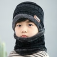thumbnail image 3 of Generic Children's Lightweight Hats Contrast Colors Knitted Warm Winter Hats for Kid Hat+Scarf Two Piece Set for Toddler Headgear Adjustable Breathable Sun Protection (,Black), 3 of 3