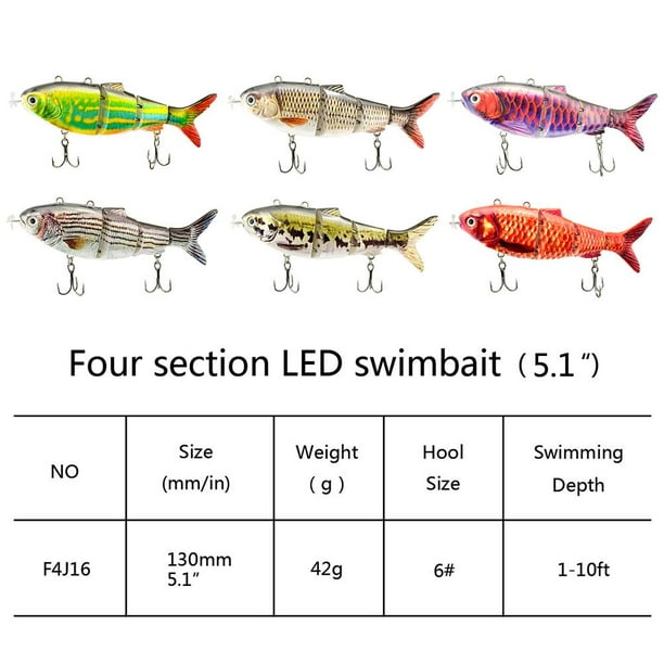 LLC Robotic Swimming Fishing Electric Lures USB Rechargeable Lures Multi  Jointed Swimbaits with LED Light Hard Lures Fishing Tackle 