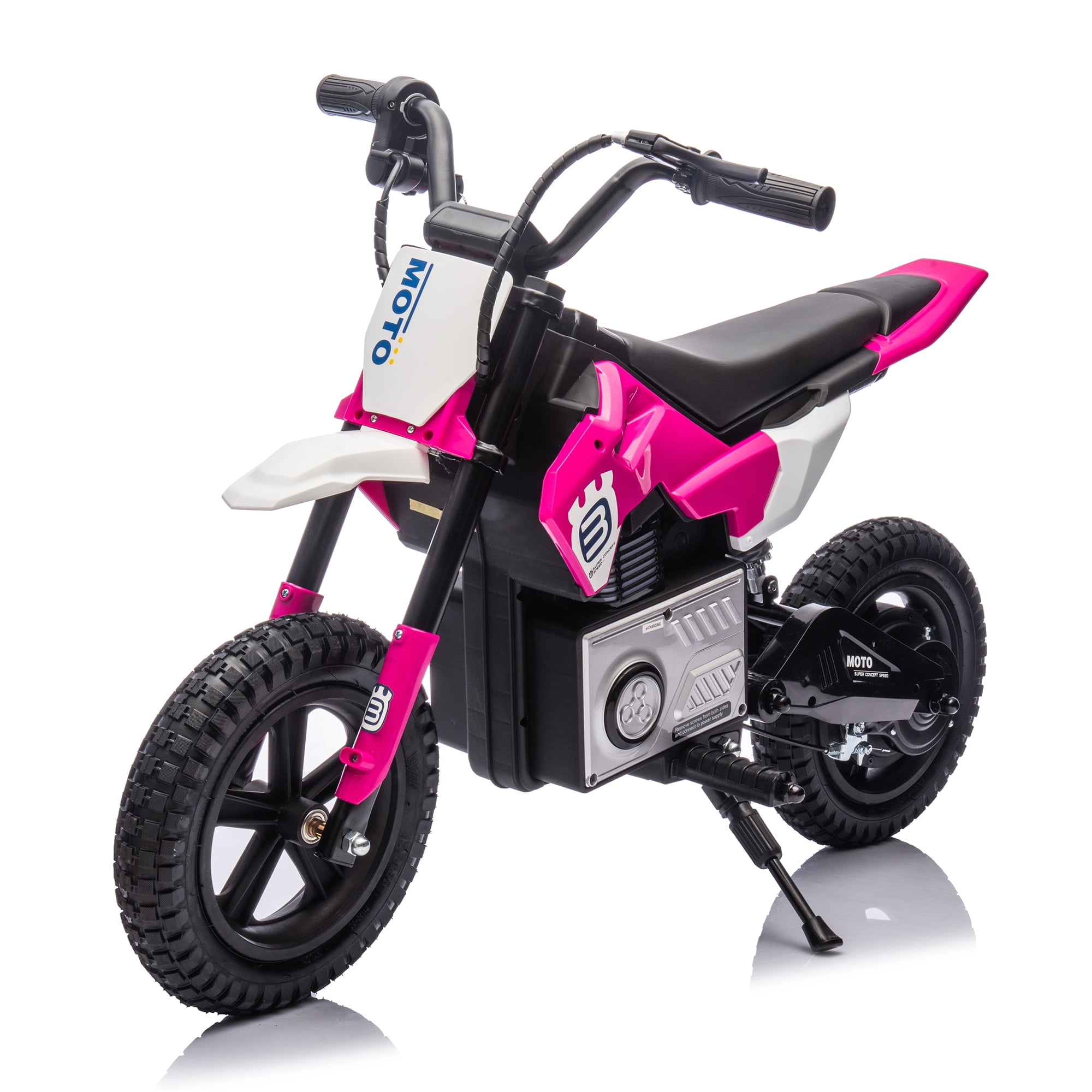 Pink 24V Kids Ride On Electric Toy Motocross Motorcycle Adjustable Speed, Bluetooth Music for 5-12 Ages