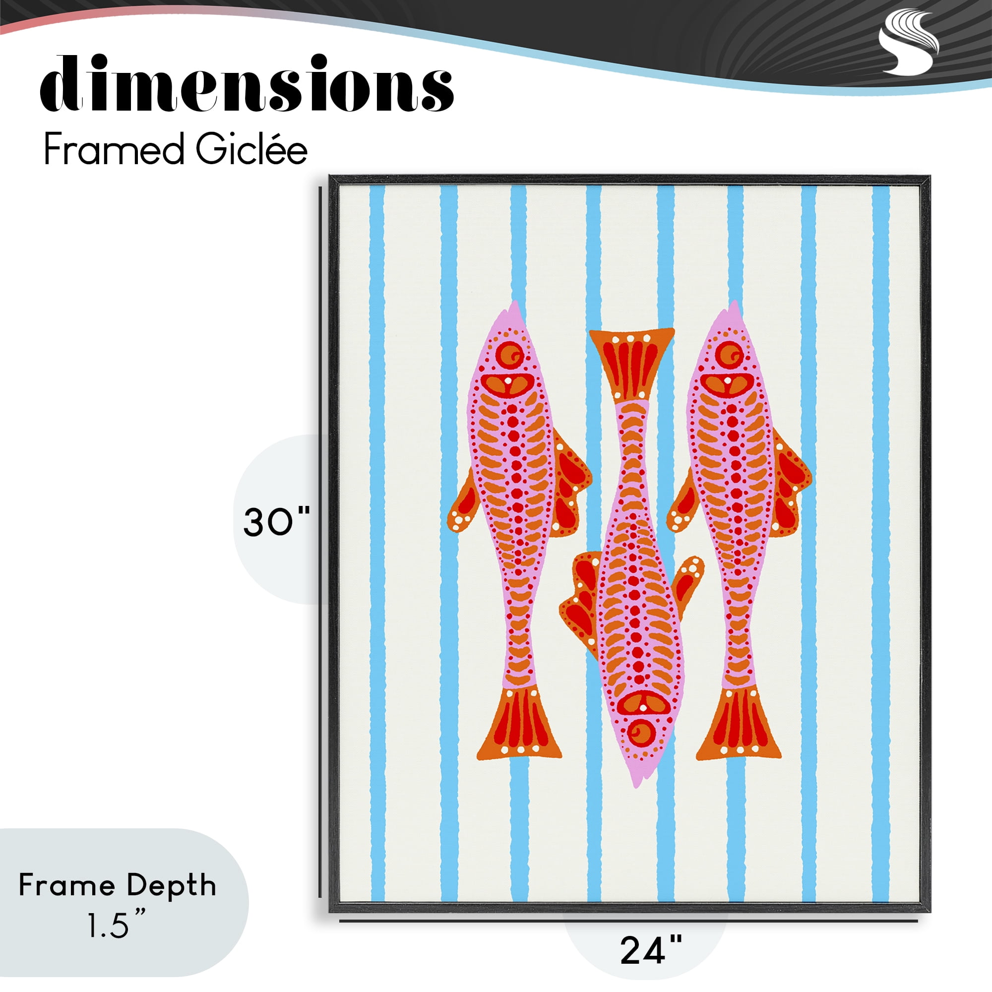Stupell Industries Bright Aquatic Fish on Stripes Black Framed Giclee Art, design by Indira Prieto | IndySign