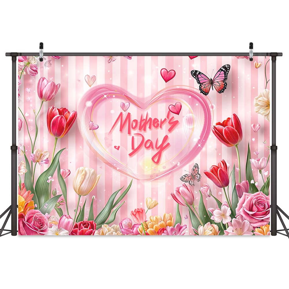 Happy Mother's Day Fotohintergrund (2,4x1,8 M) – Floraler Glitzer-Druck Auf Vinyl, Für Feiern & Fotoshootings