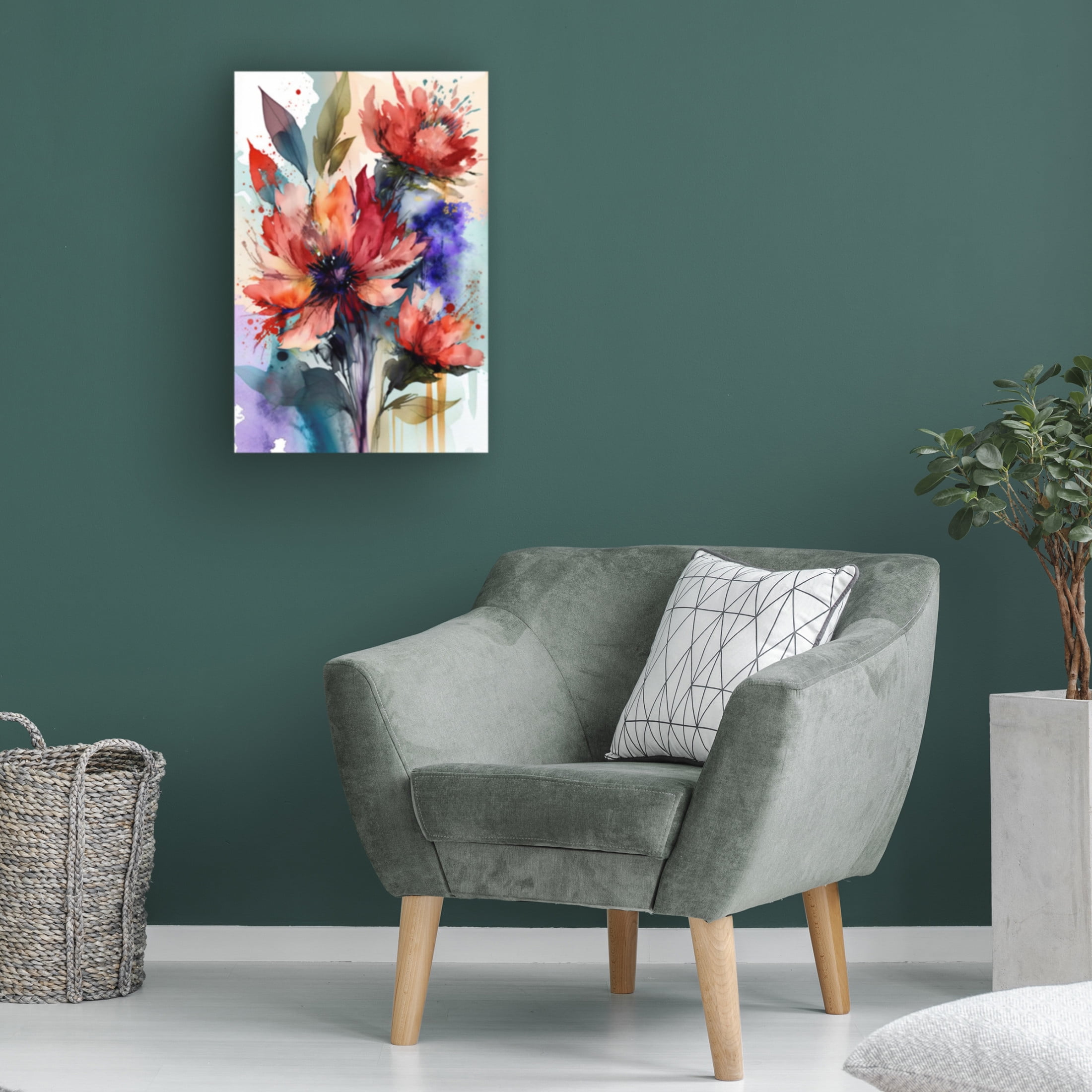Canvas Wall Art - Ray Heere 'Watercolor Expressive Flowers 17' Wall Art for Living Room, Bedroom, or Office Décor by Trademark Fine Art - 30 x 47 Inches