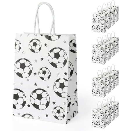 XD4-16pc Soccer Party Favor Bags, Football Themed Party Supplies with Handles, Treat Candy Gift Bags for Kids Adults (White)*04