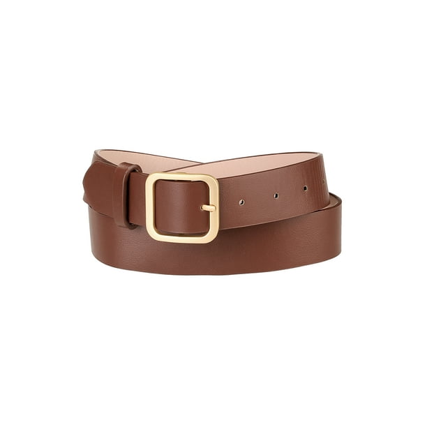 Cinturón de hebilla para mujer, cinturón ancho suave y casual para vestidos, jeans y pantalones de 102 cm/40.16" color marrón, hebilla dorada