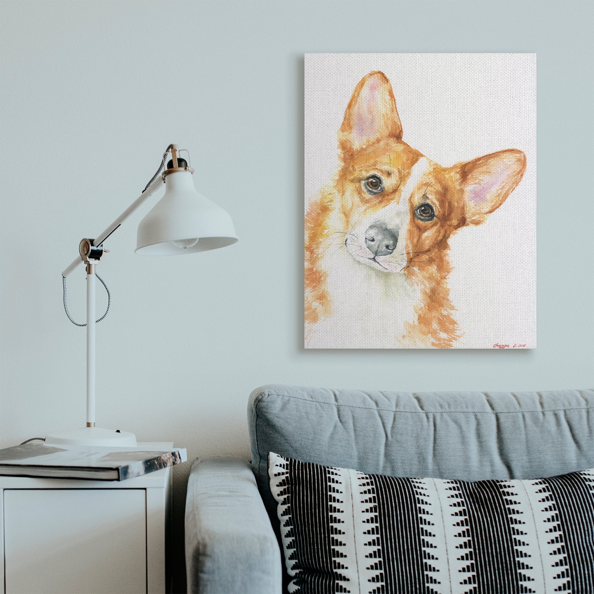 Stupell Industries Curious Corgi Dog Portrait Soft Brown Watercolor Canvas Wall Art, 30 x 40, Design by George Dyachenko