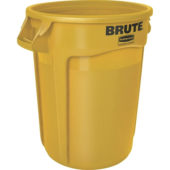 BRUTE 32G Commercial Trash Container with Vented Design, Heavy Duty Waste Bin for Landscaping Construction Restaurants Offices Warehouses, Yellow