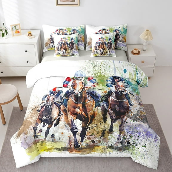 Erosebridal Racing Horse Bed in a Bag Twin Size,Graffiti Hippie Bed Set,Extreme Sports Bedding Twin Size For Boys,Microfiber Bedroom Decorative Reversible,7 Pieces
