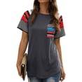 thumbnail image 4 of Camiseta de mujer Camiseta de manga corta con estampado de rayas Camiseta casual de verano, Gris, XL tholdsy AP001701-14, 4 of 7