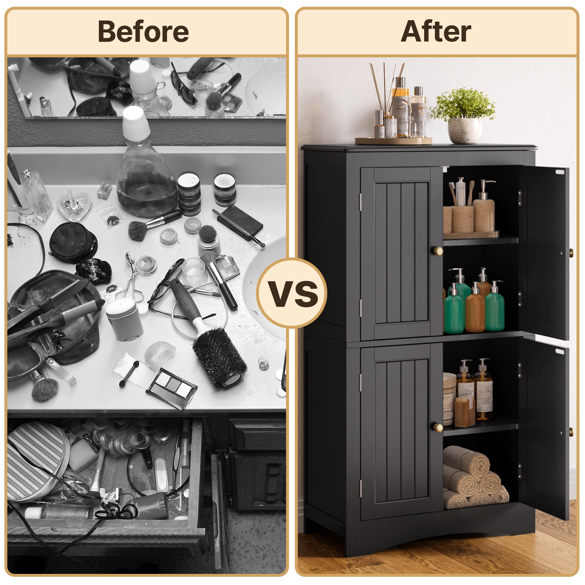 Kitchen Pantry Storage Cabinet with 4 Magnetic Doors and Adjustable Shelves, Black