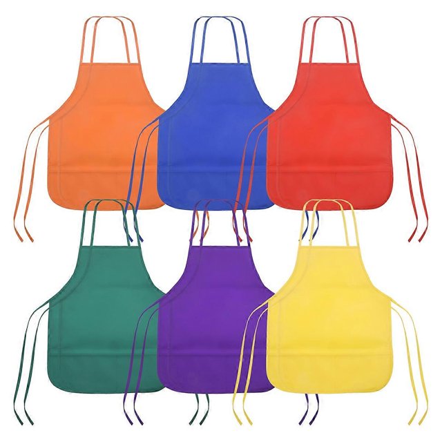 12 Pack 6 Color Kids Aprons Children Painting Aprons Kids Art Smocks With 2 Roomy Pockets For Kitche