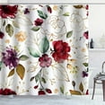 thumbnail image 3 of Burgundy Floral Shower Curtain, Spring Elegant Gold Glitter Rose Purple Peony Flower Green Leaves Plant Shabby Chic Women Bathroom Decor, Waterproof Fabric White Shower Curtain, 72 X 72 Inch, 3 of 5