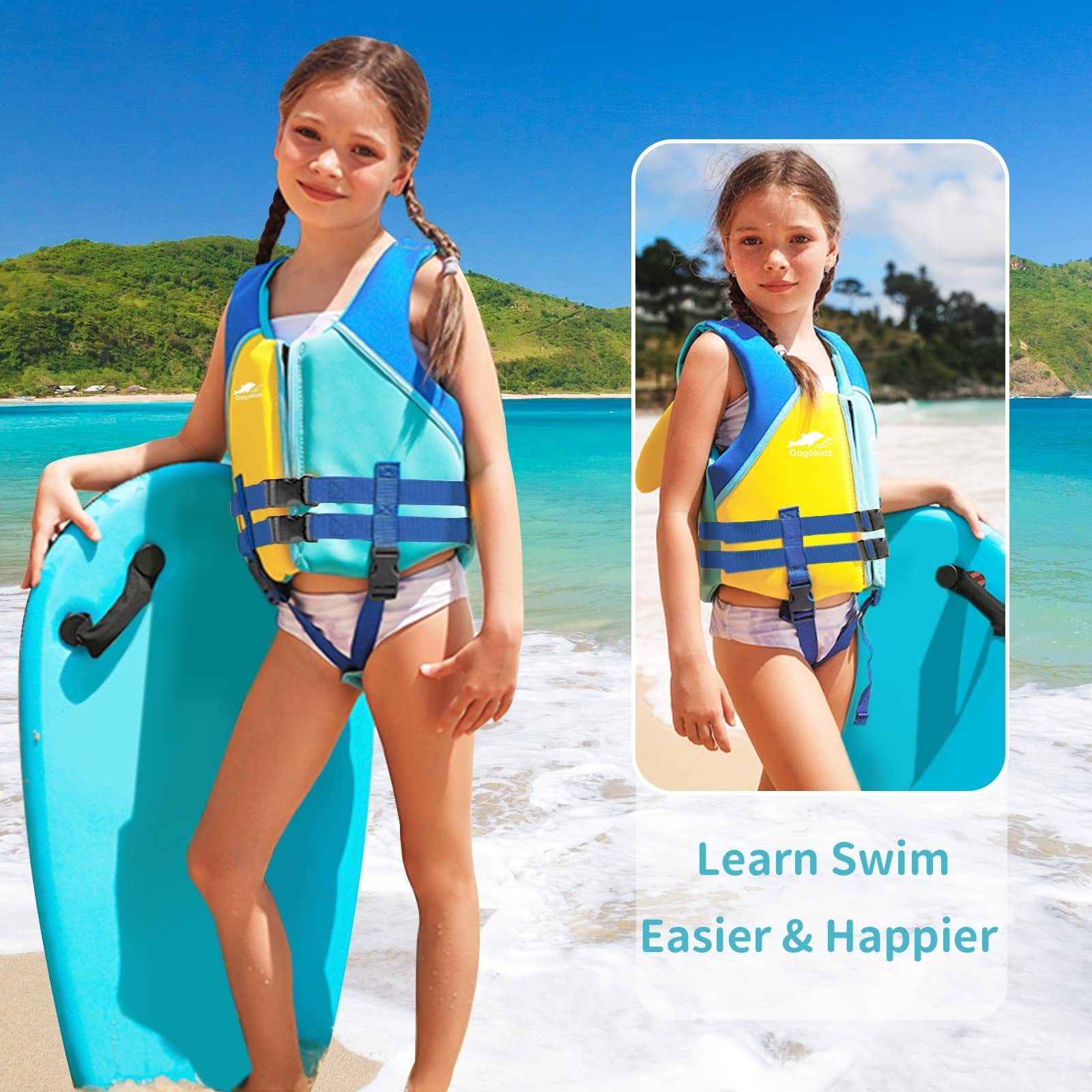 Gogokids Kids Swim Vest Life jackets for Toddler,Buoyancy Float Swim Learning Training Swimwear Vest Suitable for Boys and Girls 33-77 lbs/1-9 Years