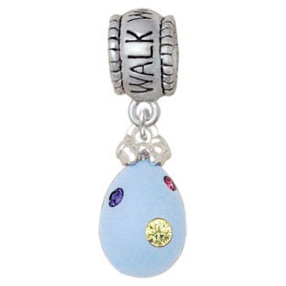 Light Blue Easter Egg with Multicolored Crystal Dots - Walk With Jesus Charm Bead