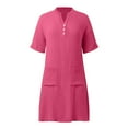 thumbnail image 6 of HNMKIU V Neck Button Down Shirt Dress with Pockets Flowy Relaxed Fit Casual Spring Summer Dress for Women Hot Pink,XL, 6 of 6