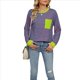 thumbnail image 2 of Camisas de Larga para Mujer, Cuello Redondo A Rayas, Corte Holgado, Camiseta de Bloques de Color Otoño 2025 con Bolsillo Tiras de Color Verde Rosa XL, 2 of 10