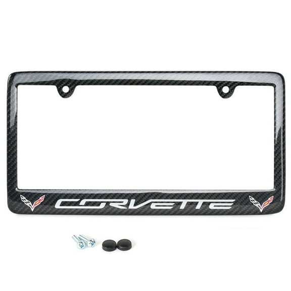 C7 Light Gray Corvette script with w/Double Logo License Plate Frame - Carbon Fiber : C7 Stingray