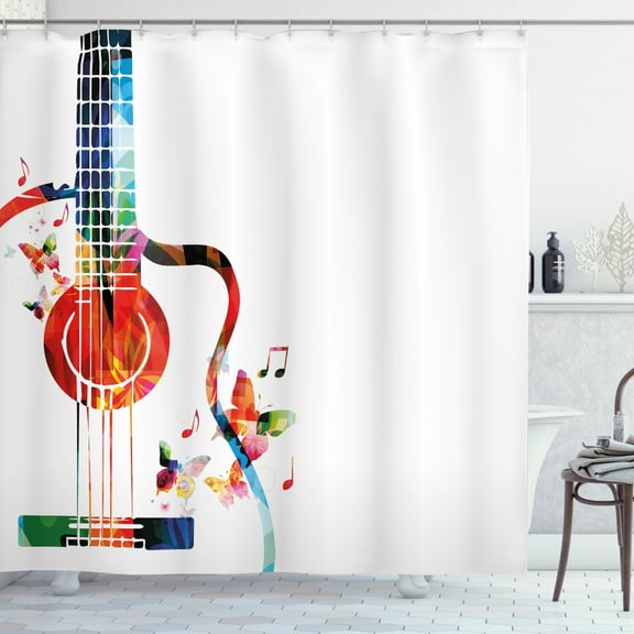 Ambesonne Guitar Shower Curtain, Polygonal Design Music, 69"Wx70"L, Multicolor
